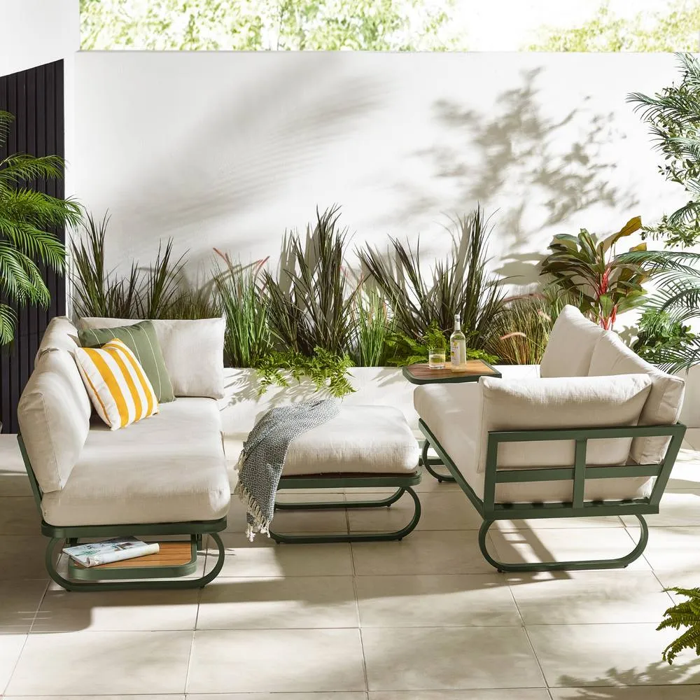 FurnitureboxUK Capri Green Metal & Cream Garden Corner Sofa Set 4