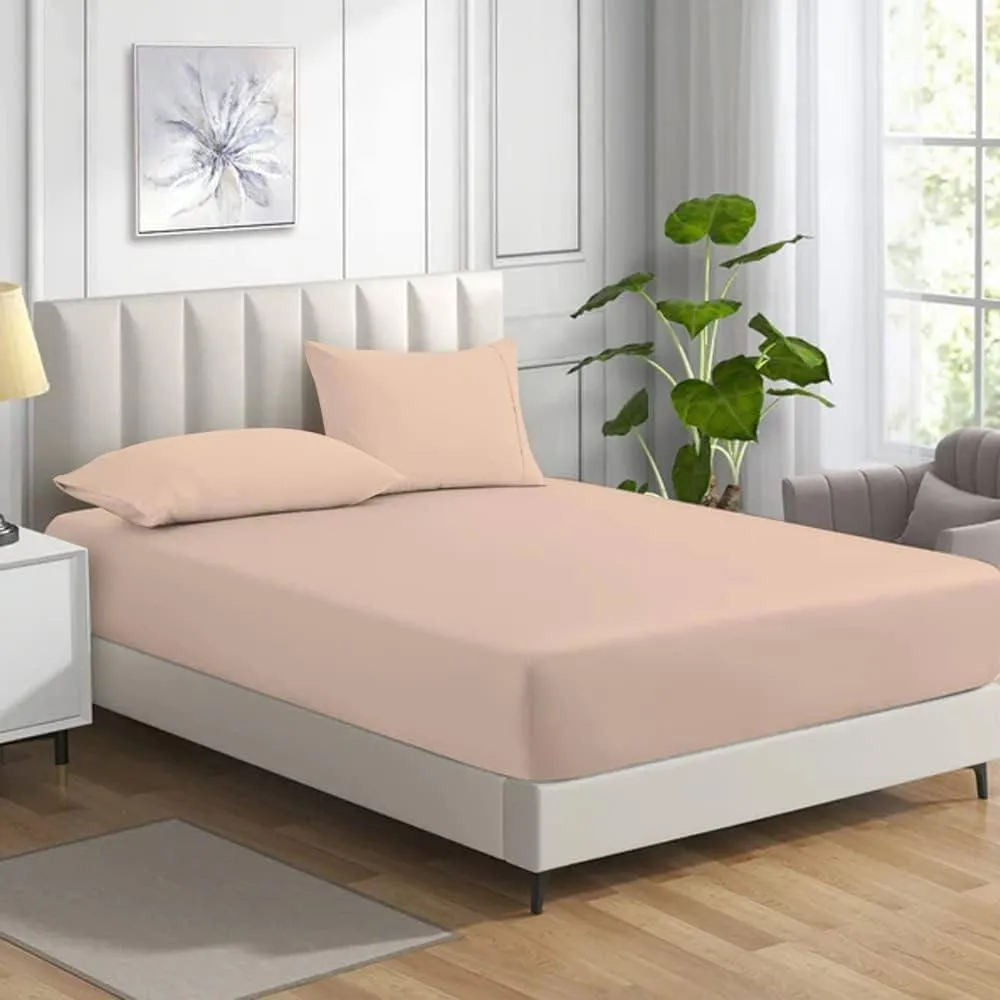 Homes-Linen Non Iron Polycotton Fitted Sheet 25cm Deep Easy Care Percale in Beige