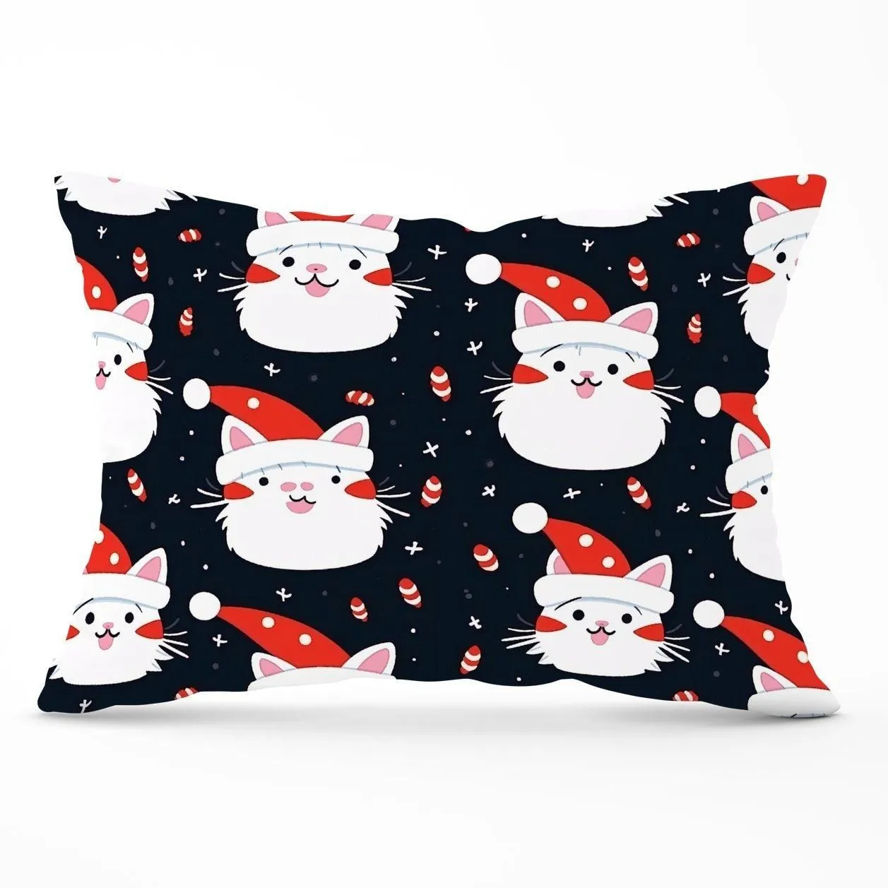 Warren Reed - Designer Cute Cats Wearing Santa Claus Hats Cushions in Red