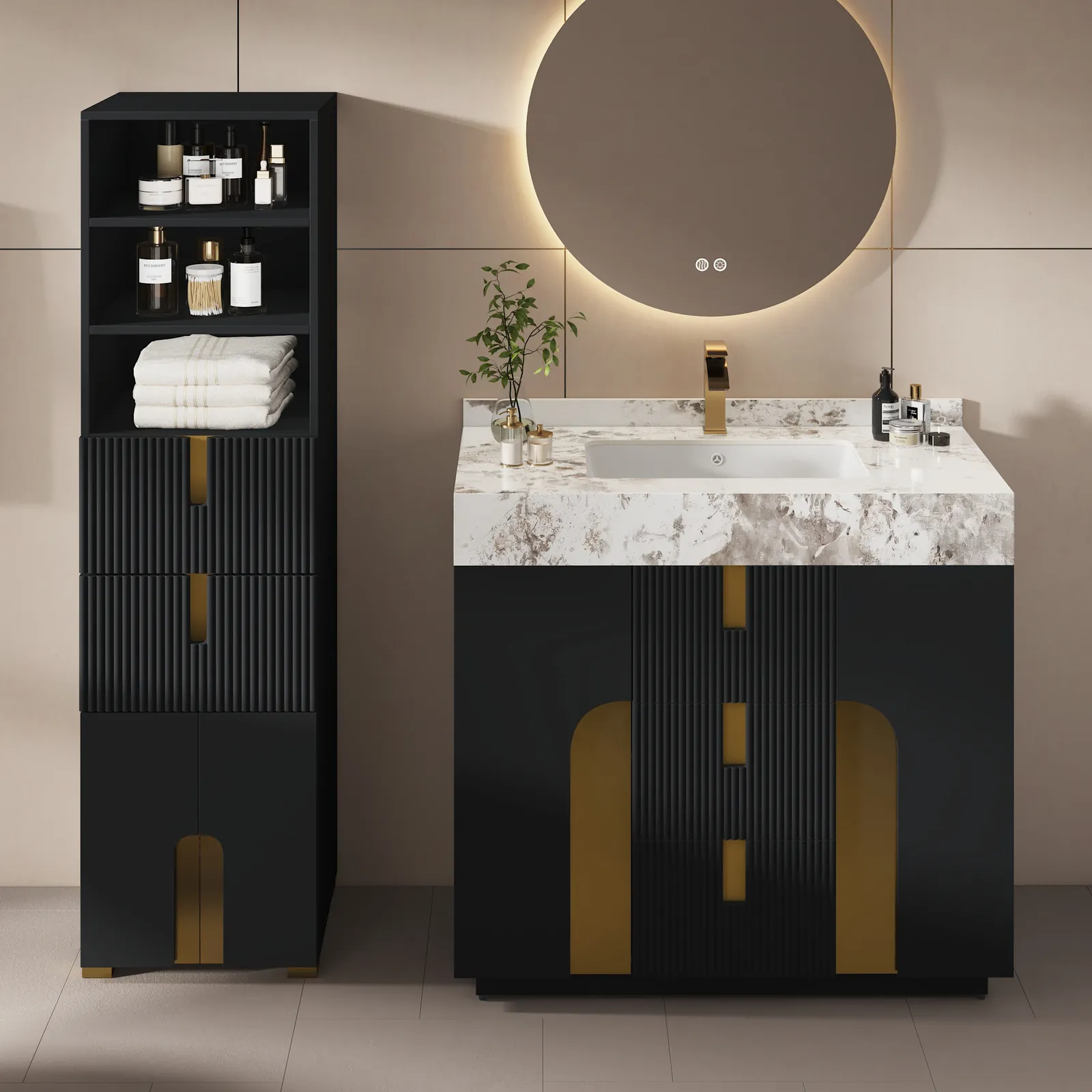 Artis 149cm Tall Bathroom Storage Cabinet & 92cm Single Vanity Set