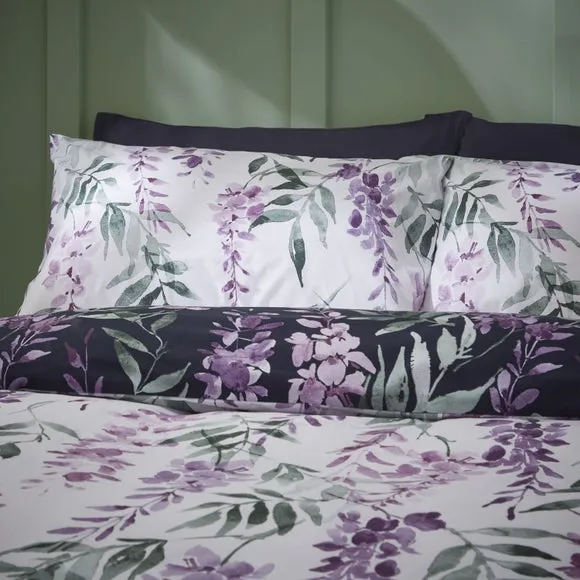Catherine Lansfield Wisteria Reversible White Duvet Cover & Pillowcase Set 4
