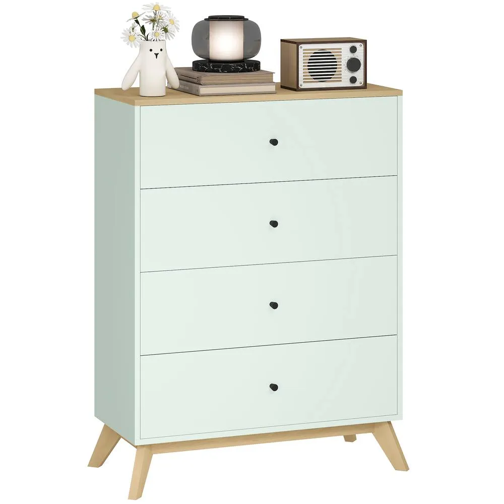 HOMCOM Chest of Drawers, 4 Drawer Storage Cabinet, Light Green & Oak 2