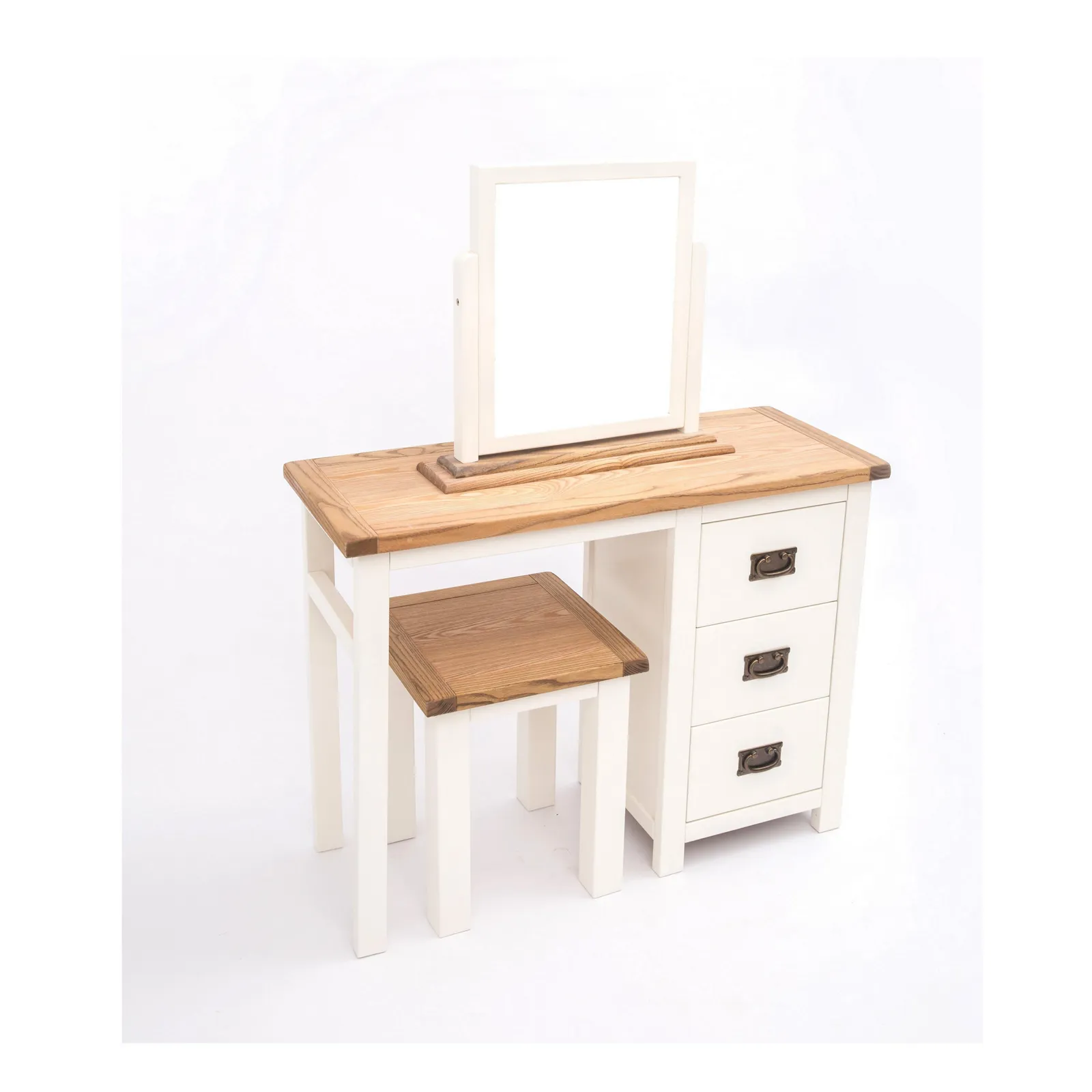 Cabinet Bits Lovere 3 Drawer Dressing Table Set Brass Drop Handle in Off-White 3