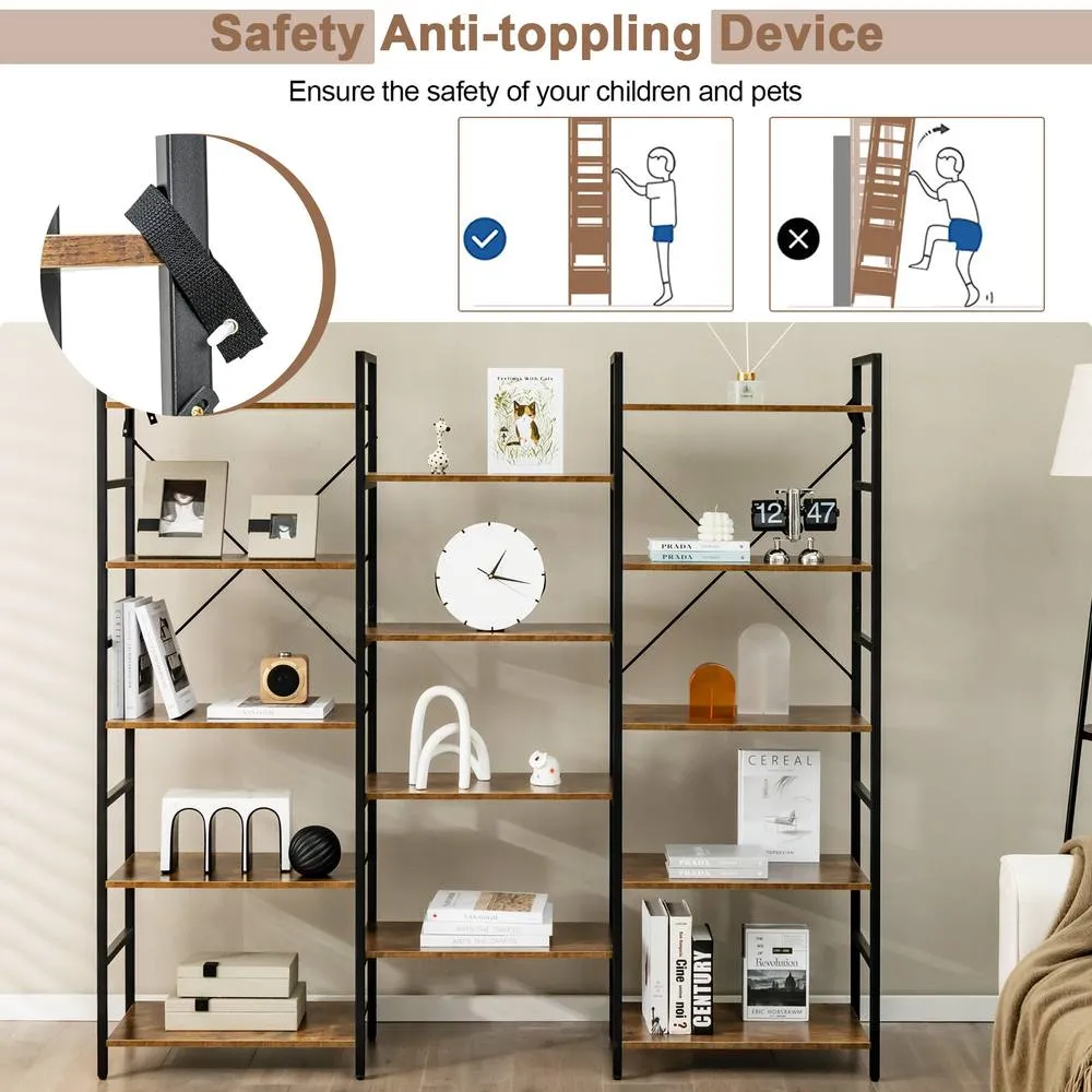 Costway 5-tier Industrial Lsdder Bookshelf Floor Standing Bookcase Display Shelf in Brown 4