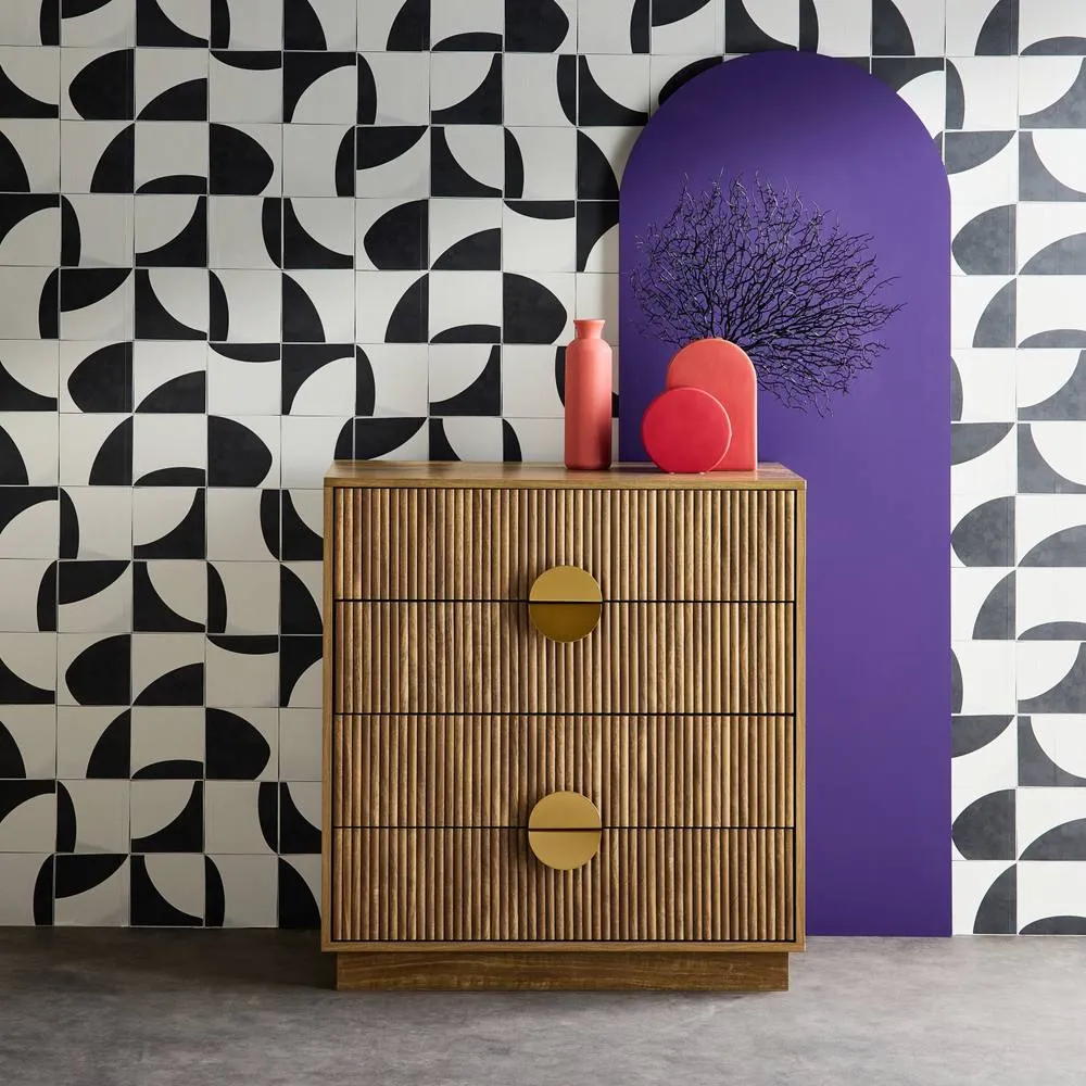 sweeek 4-drawer Chest With Grooved Mango Wooden Effect in Brown 4