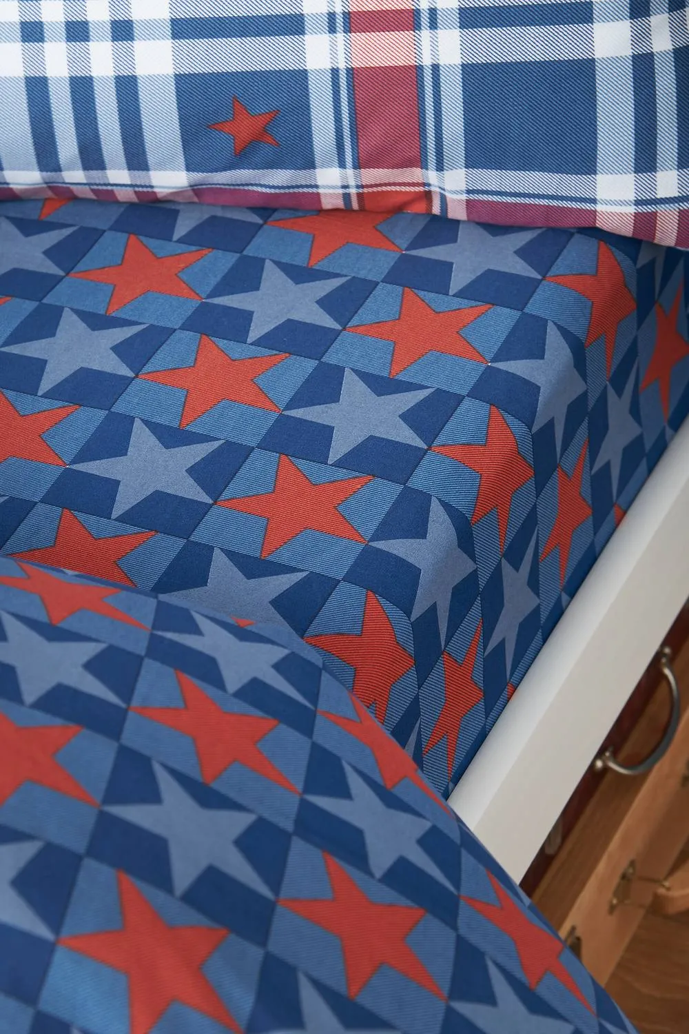 Catherine Lansfield 'Stars & Check' Fitted Sheet in Blue 1