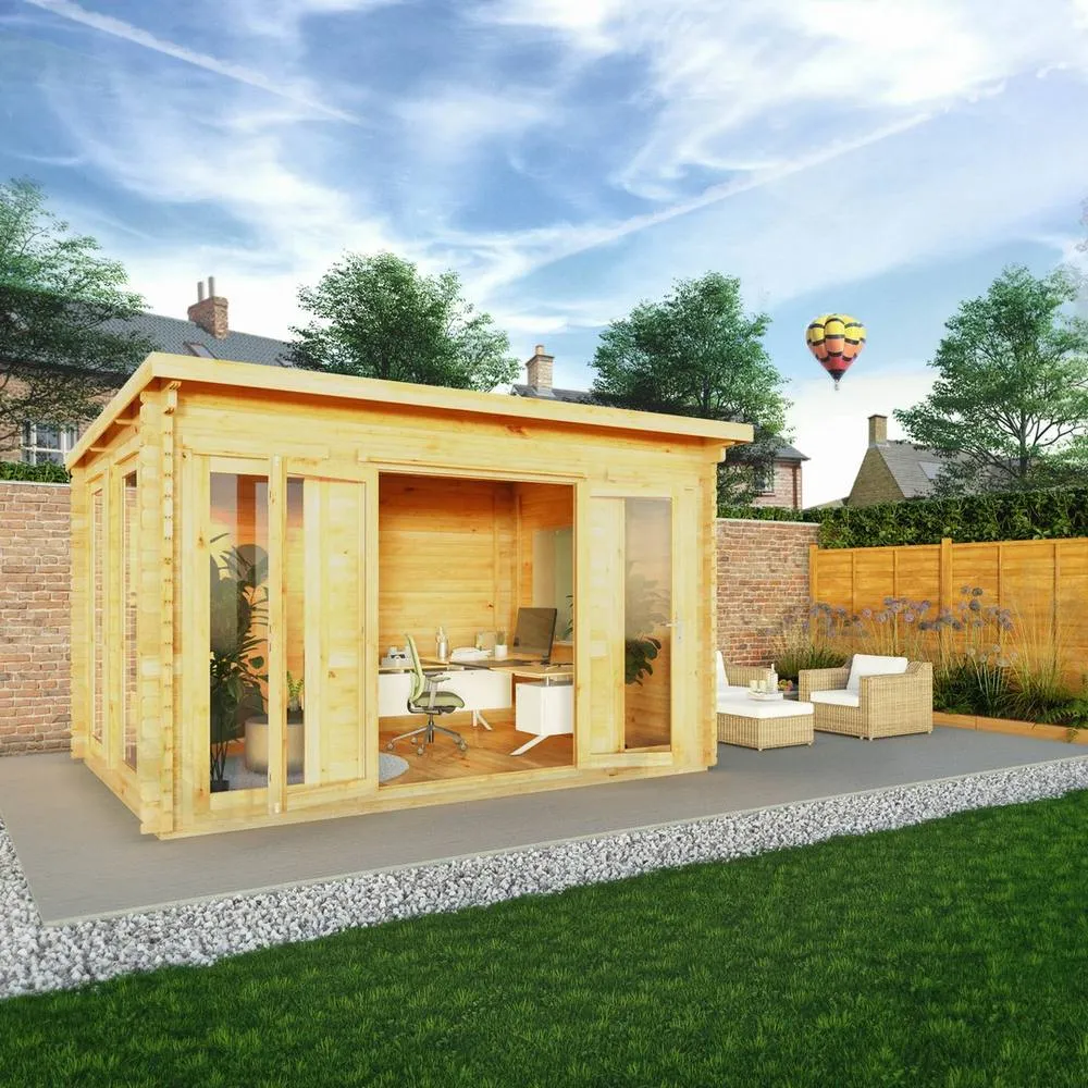 Mercia 4 x 3 m Studio Pent Log Cabin - 28 mm - L333.4 x W403.6 x H249.4 cm in Natural 6