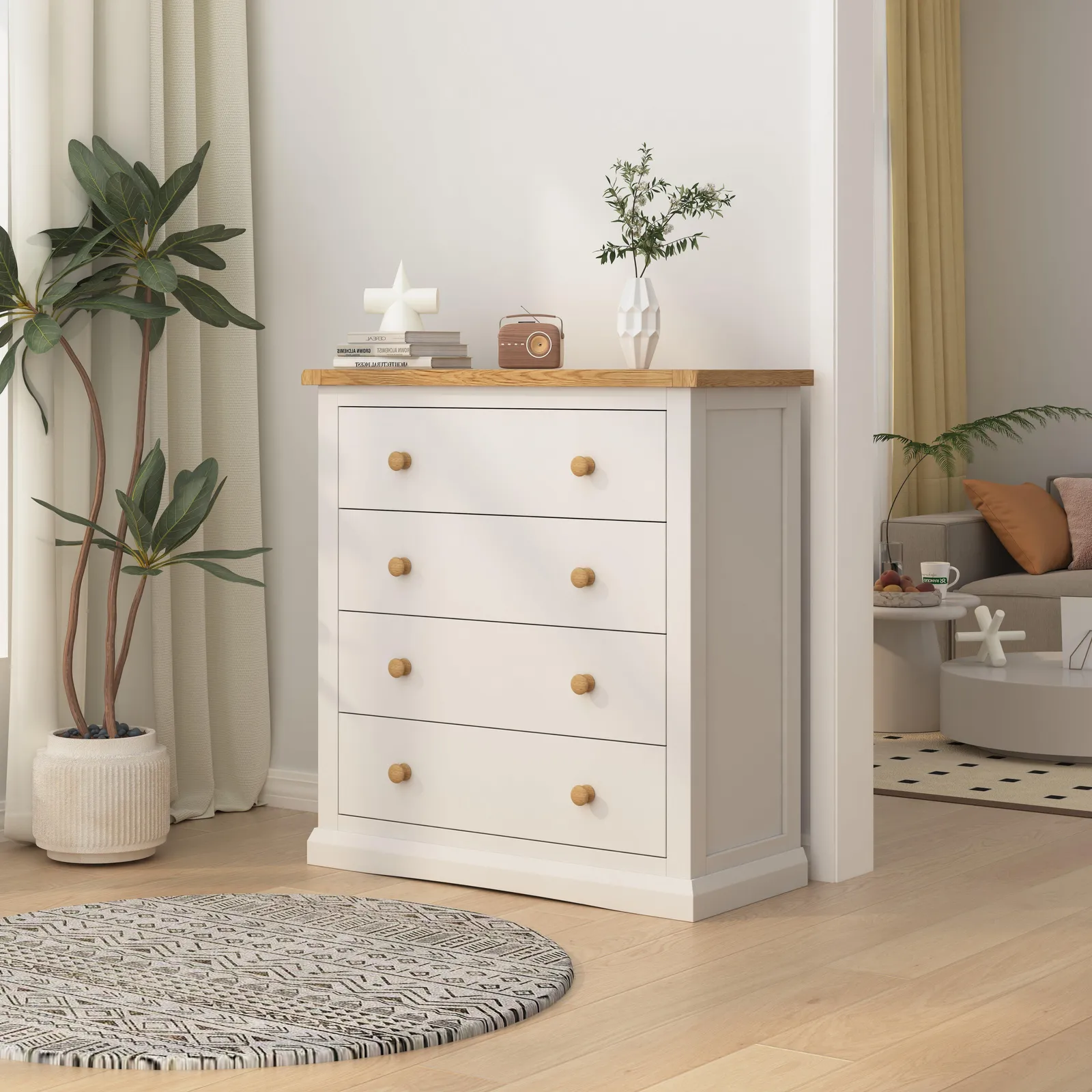 Cabinet Bits Castelli 4 Drawer Chest of Drawers Wood Knob in Off-White