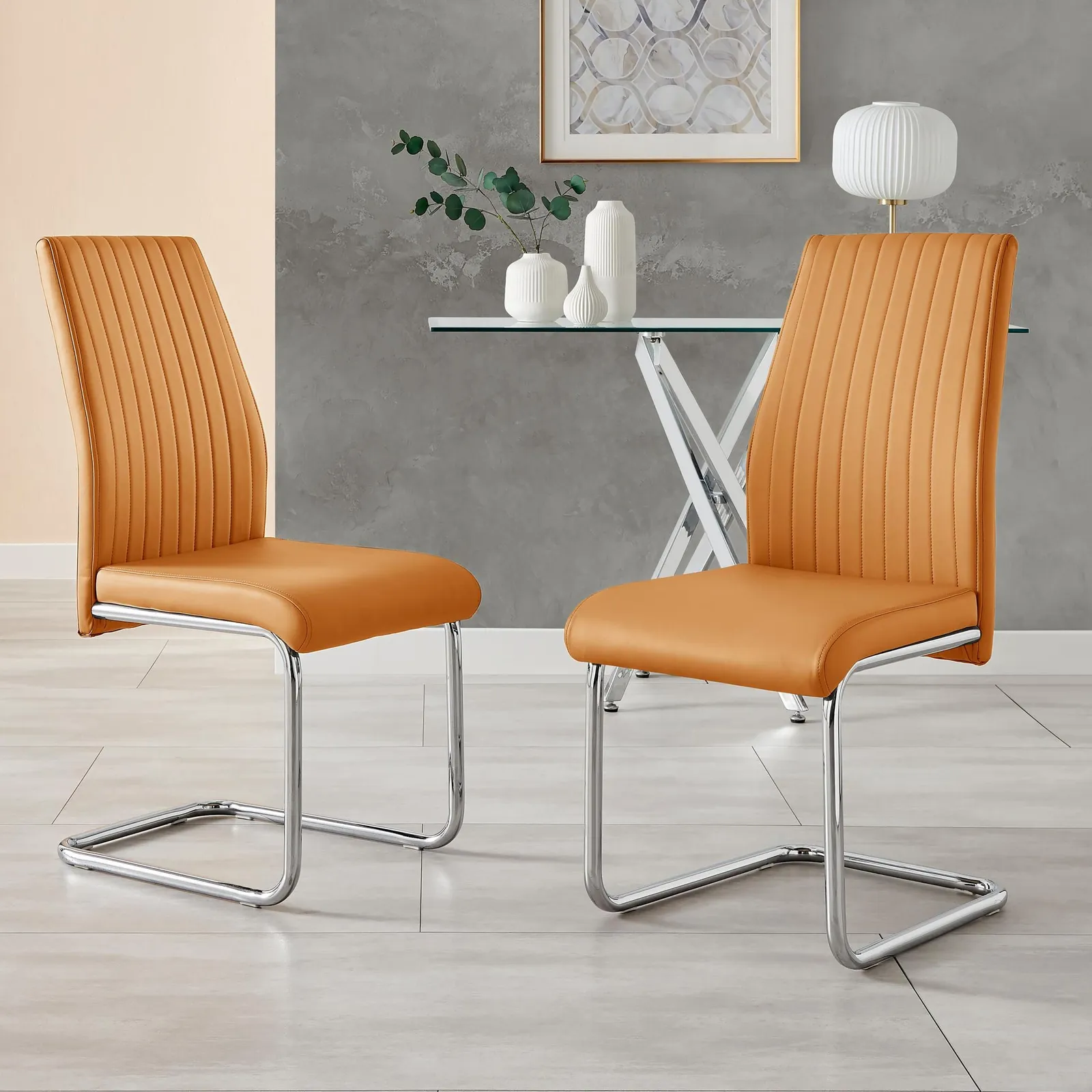 FurnitureboxUK 2x Lorenzo Faux Leather Chrome Dining Chairs in Mustard 2