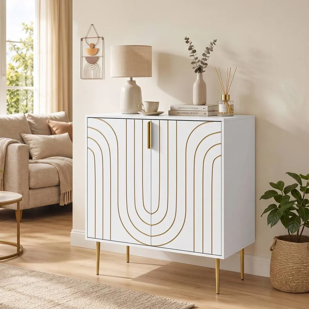 HOMCOM Modern Kitchen Cupboard with 2 Doors & Adjustable Shelf, White 2