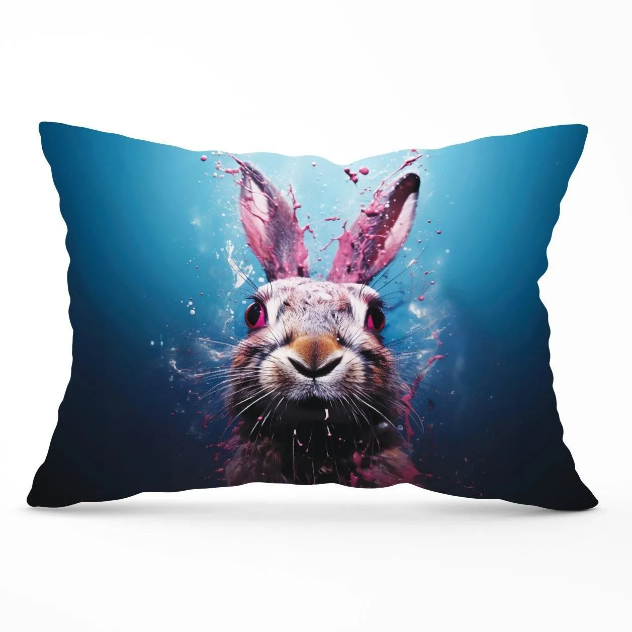 Warren Reed - Designer Rabbit Face Splashart Cushions in Blue