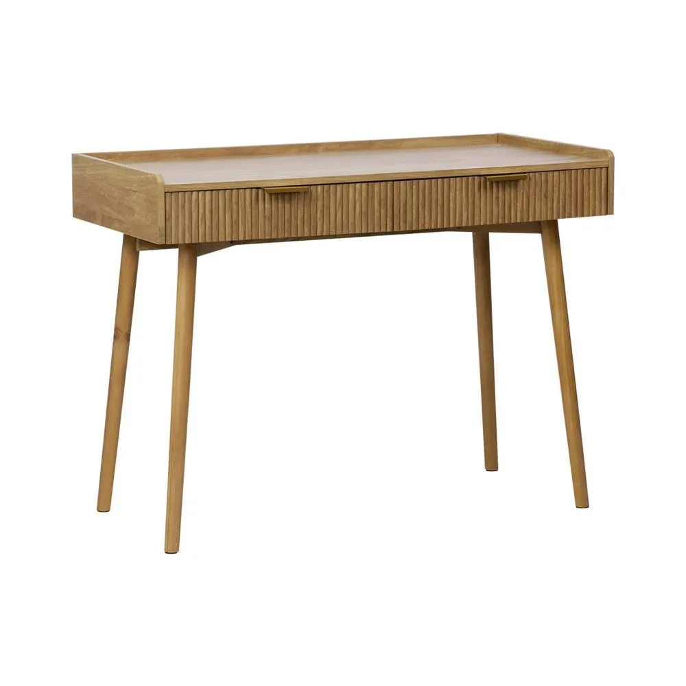 sweeek Grooved mango wood effect desk with 2 drawers in Brown 2