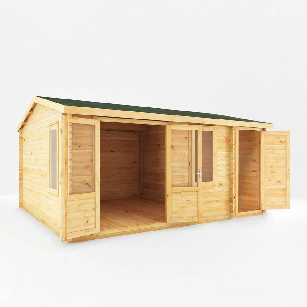 Mercia 5.1 x 4 m Home Office Elite 28 mm Log Cabin with Side Shed in Light Brown 2