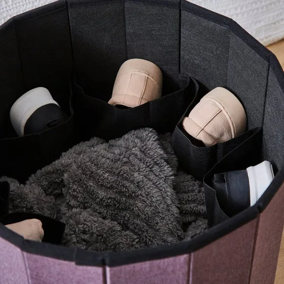 Faux Linen Round Ottoman 2