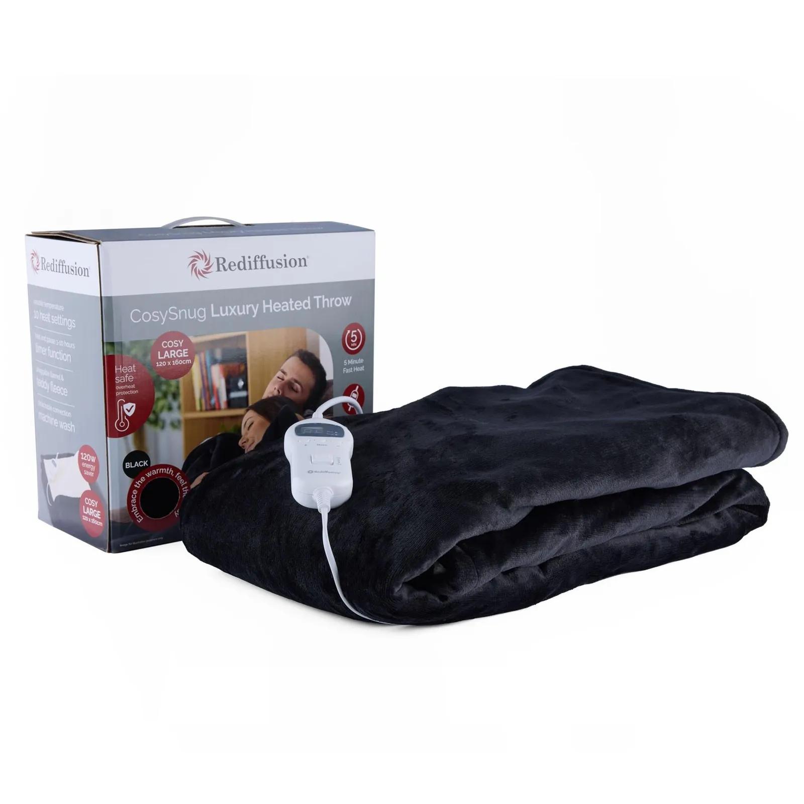 Rediffusion CosySnug Luxury Heated Throw Black
