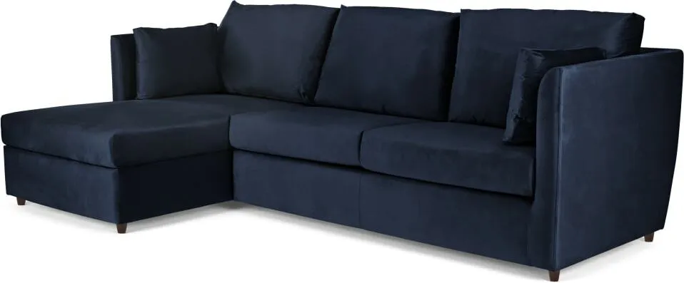 Milner Left Hand Facing Corner Storage Sofa Bed with Foam Mattress, Regal Blue Velvet