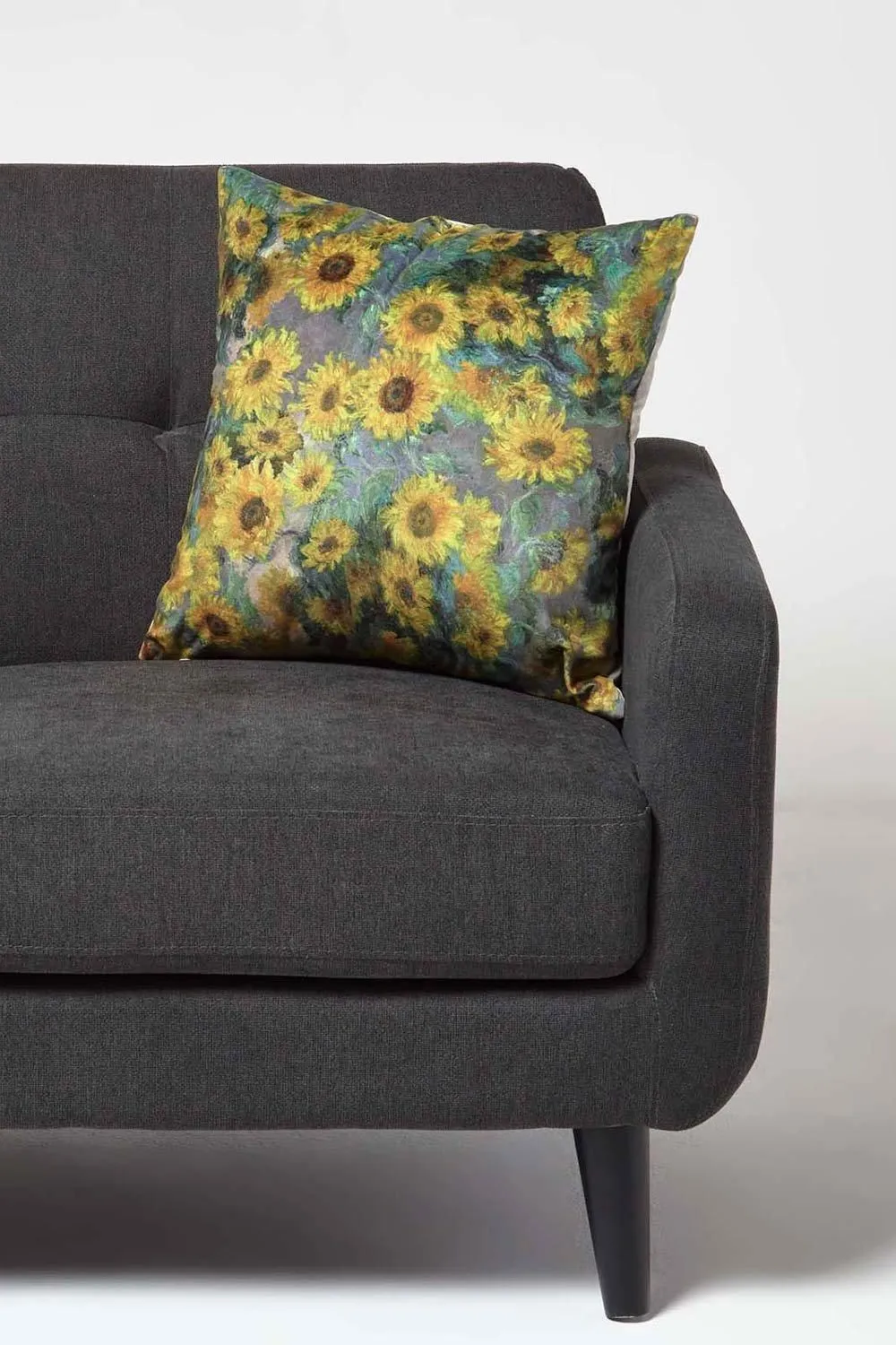 Homescapes Van Gogh Sunflowers Filled Velvet Cushion 46 x 46 cm in Taupe 2