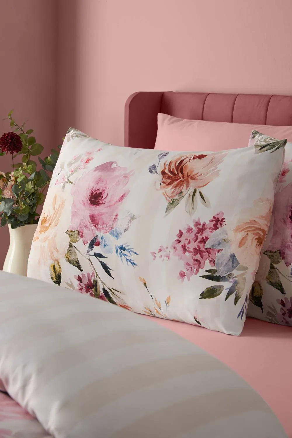 Catherine Lansfield Floral Stripe So Soft Reversible Duvet Cover Set in Cream 3