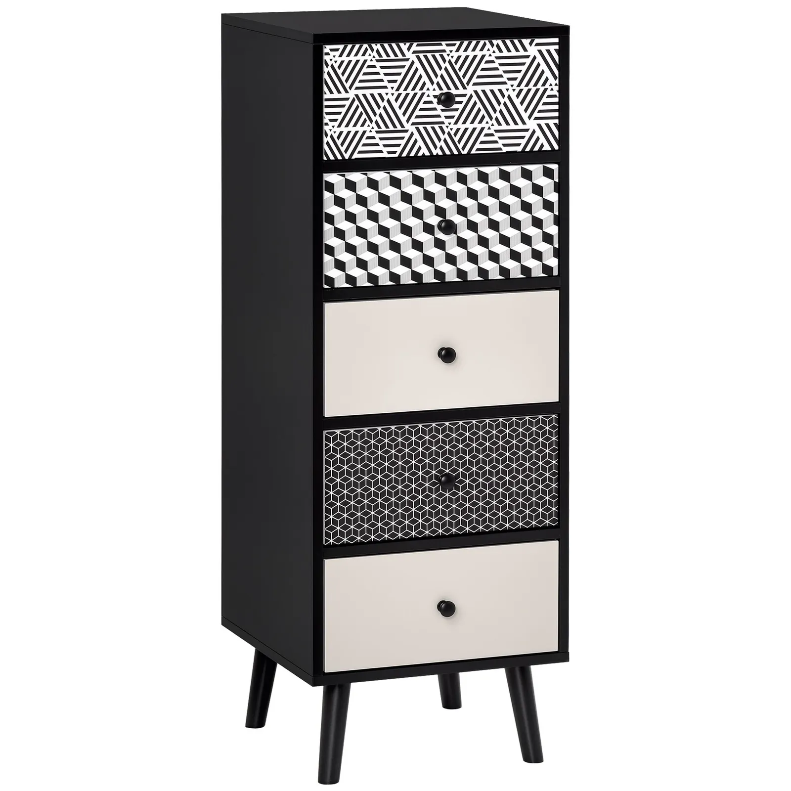 HOMCOM Chest of Drawers 5 Drawer Dresser Wooden Storage Cabinet Bedroom in Black 2