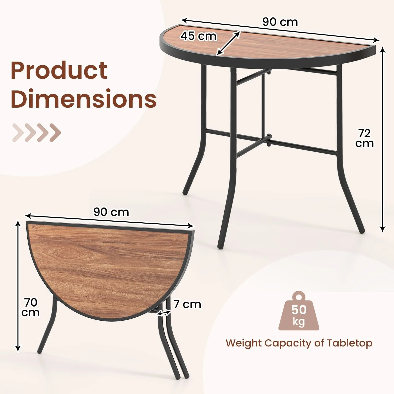 Costway Half-Round Folding Event Table Foldable Banquet Table in Brown 2