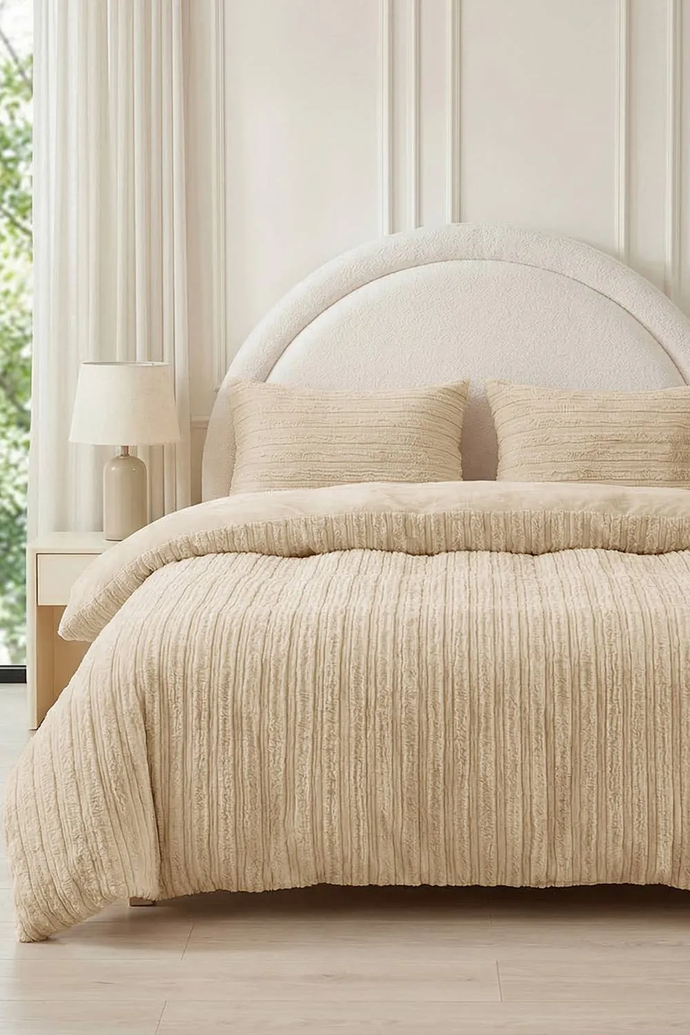 Living and Home Cozy Ultra Soft Textured Duvet Cover Set in Medium Beige