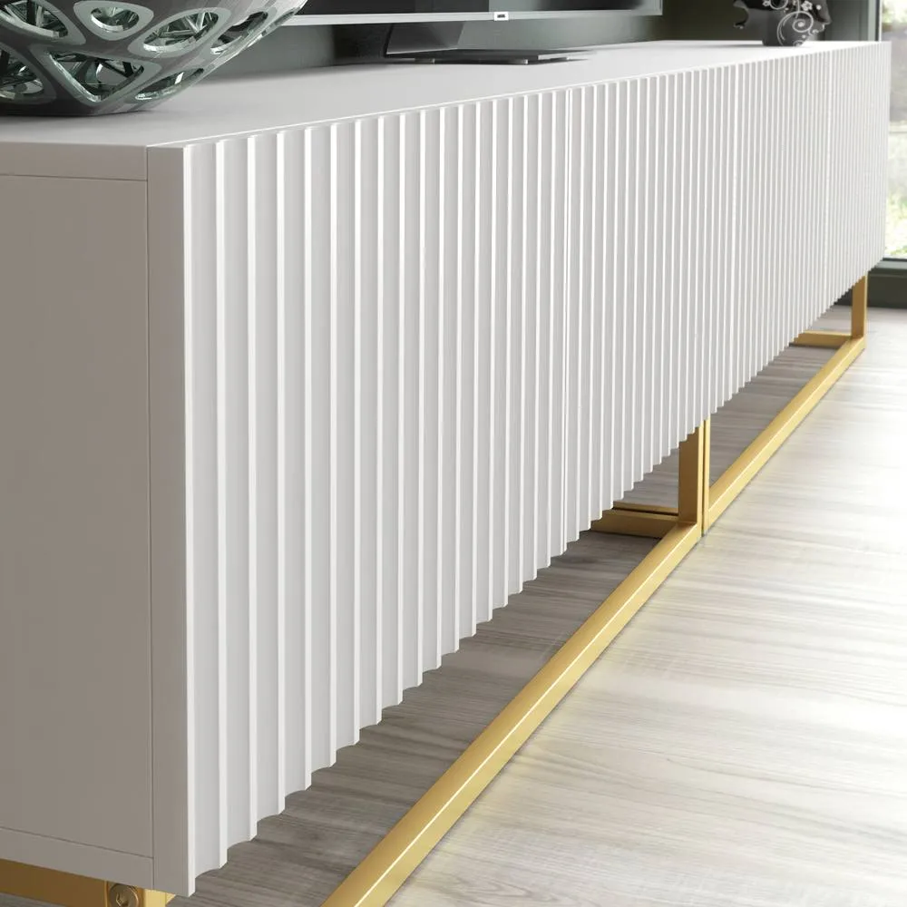 Creative Furniture Ripple Duo TV Unit 200cm - Modern Fluted Design with Push to Open Doors in White 4