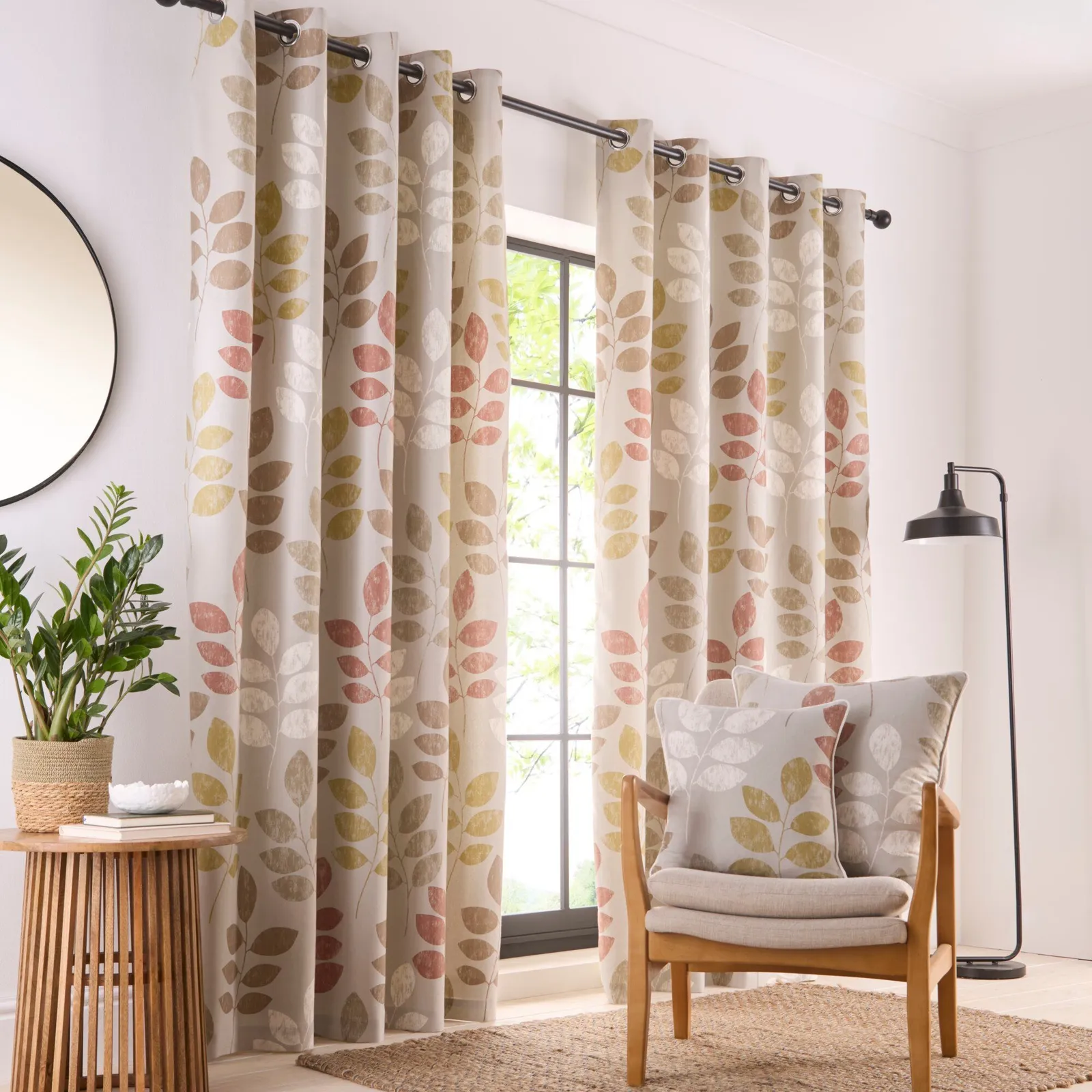 Portfolio Home Springfield Leaf Fully Lined Eyelet Curtain Set in Natural 1