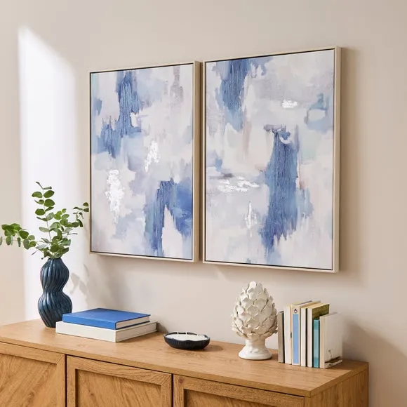 Set of 2 Abstract Global Blue Framed Canvases