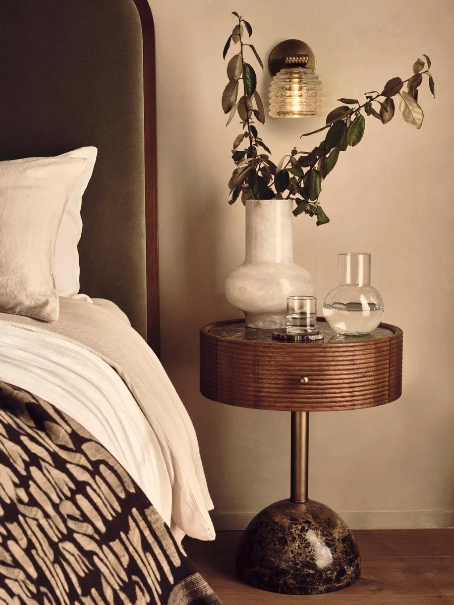 Filip Bedside Table, Dark Emperador Marble