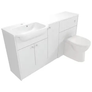 Deccado Benham Bright White Left Hand 1500mm Fitted Vanity & Toilet Pan Unit Combination with Left Hand Basin 2