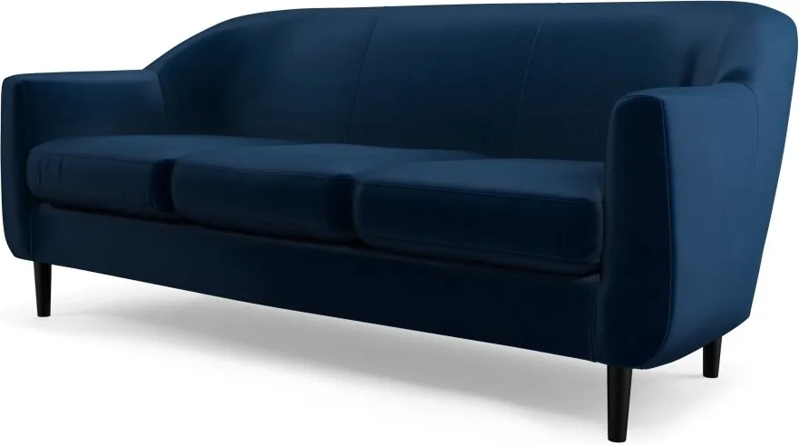 Custom MADE Tubby 3 Seater Sofa, Regal Blue Velvet with Black Wood Leg