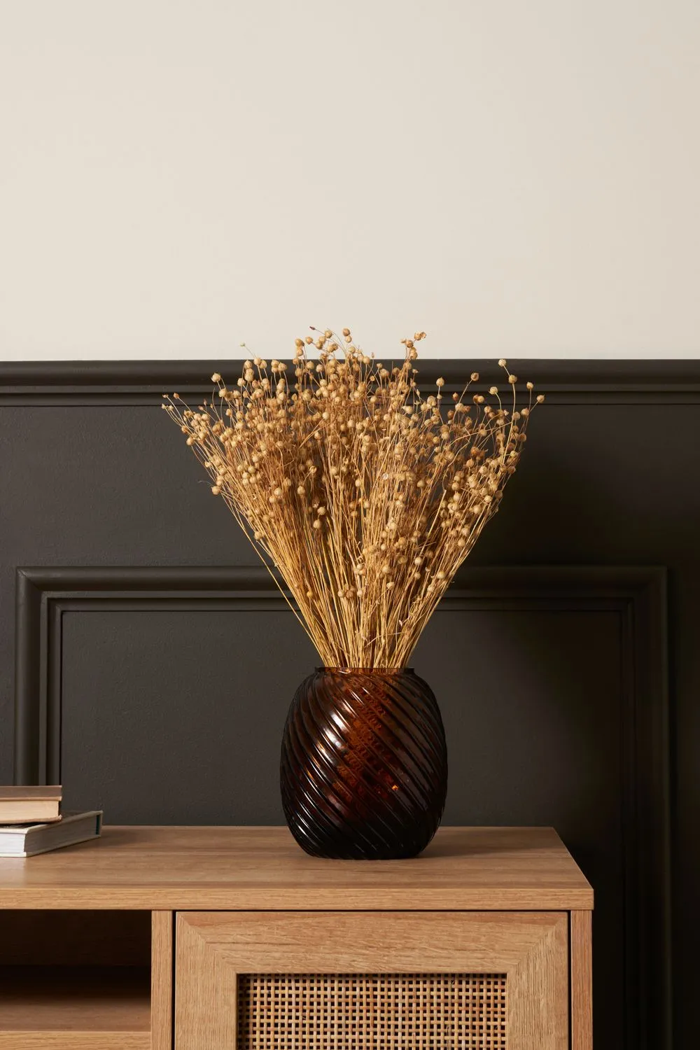 BHS Cognac Spiral Glass Vase in Amber