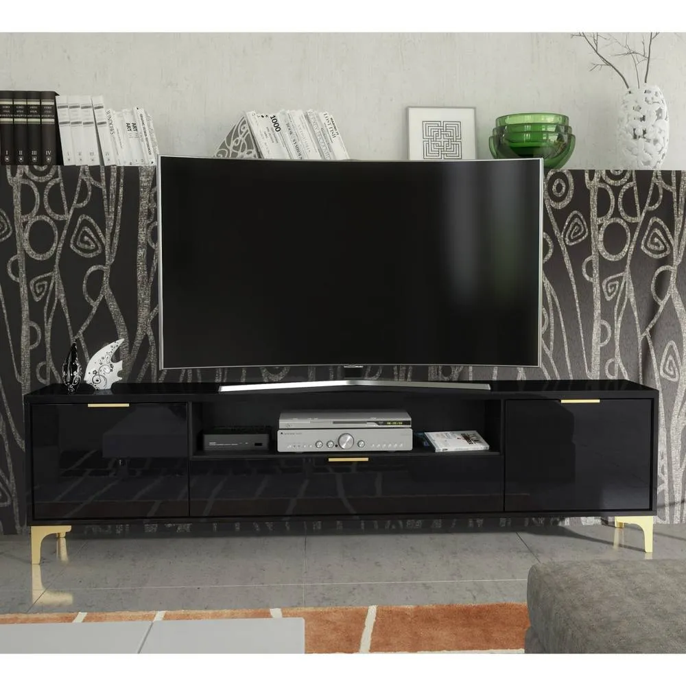 Creative Furniture Goldline Gloss TV Unit 200cm - Glossy Black 4