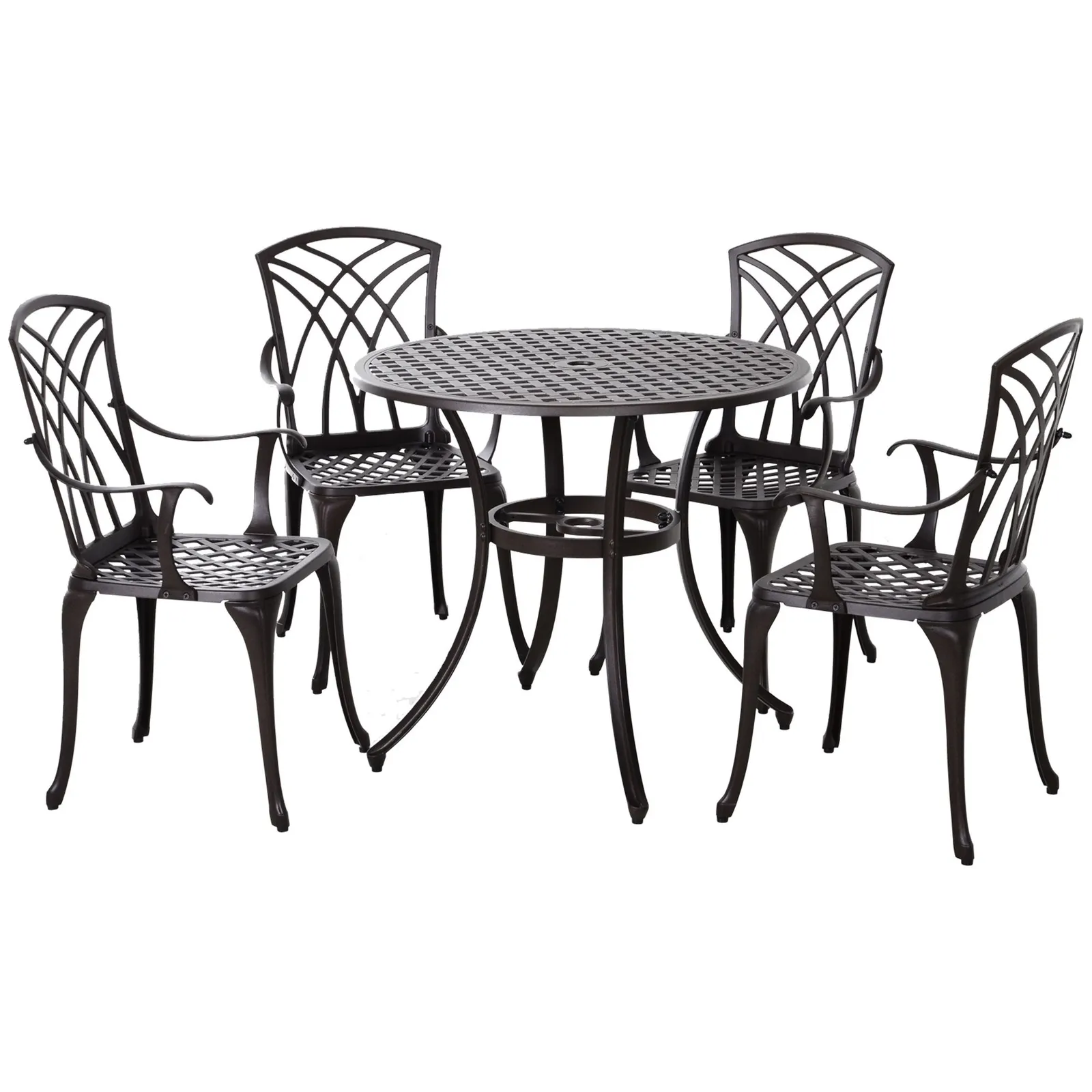 OUTSUNNY 5 PCs Coffee Table Chairs Outdoor Garden Furniture Set with Hole in Brown 2