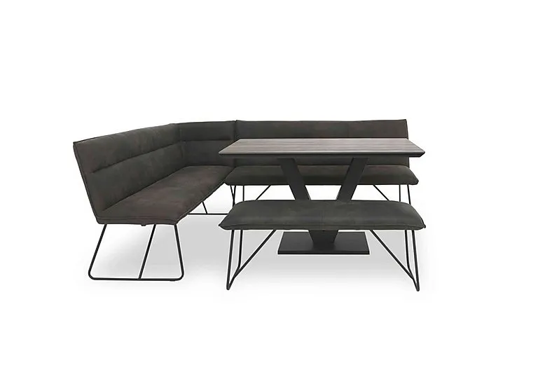 Ruben Dining Table with a Faux Suede Left Hand Facing Corner Bench and a Standard Bench - Oak