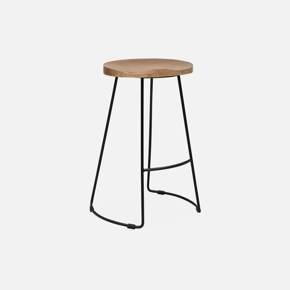 sweeek Set Of 4 Industrial Metal & Wooden Bar Stools in Light Brown 2