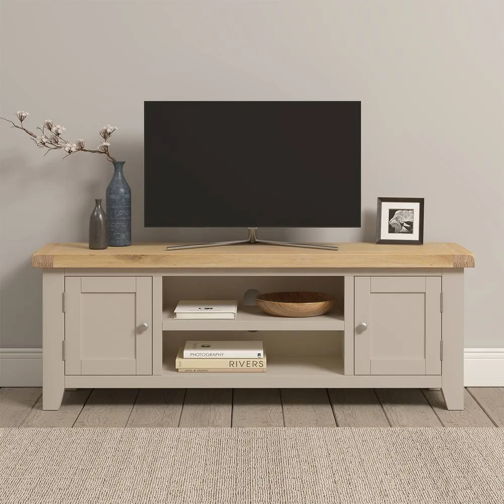 Seconique Windsor Straight Tv Unit (Fully Assembled) - Putty/Oak in Beige