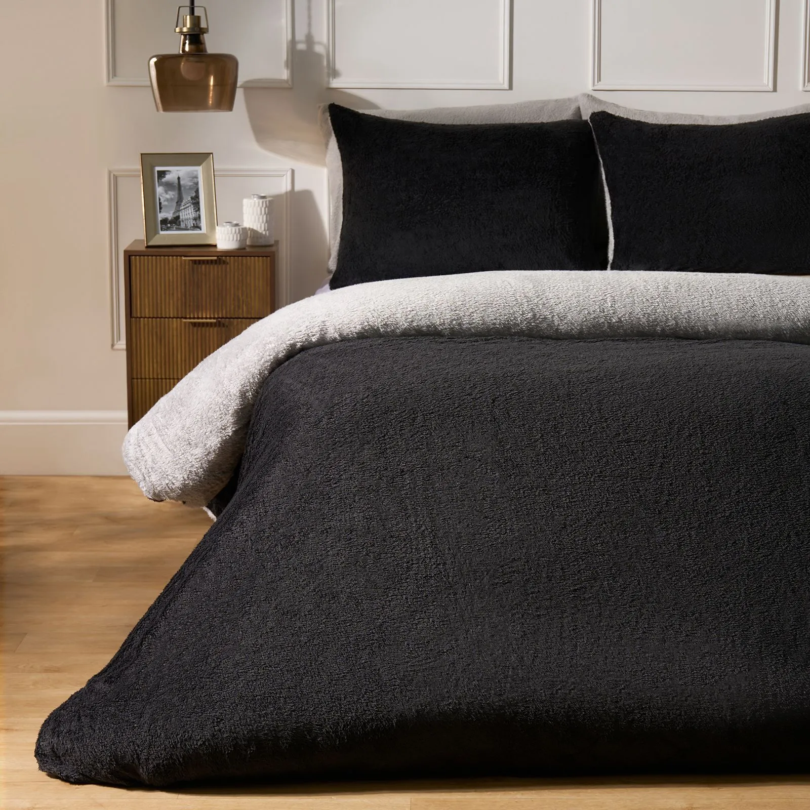 OHS Reversible Teddy Duvet Cover with Pillowcase in Natural