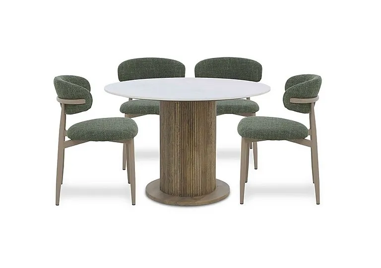 Aimar Round Dining Table and 4 Open Back Chairs - Green
