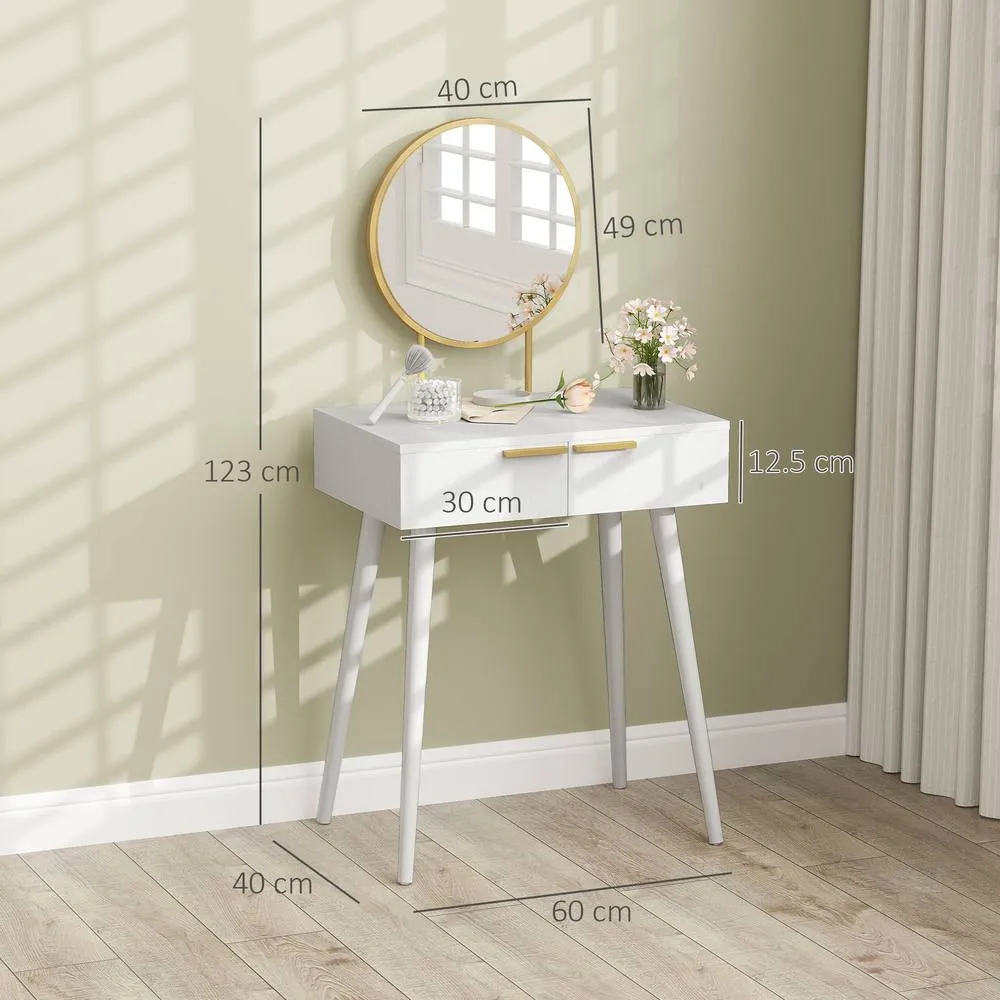 HOMCOM Modern Dressing Table w/ 2 Drawers Round Mirror for Bedroom White 3