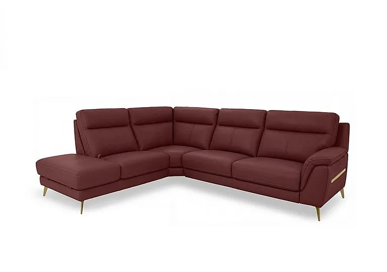 Eclipse Leather Left Hand Facing Corner Sofa with Chaise End Storage - Deep Red