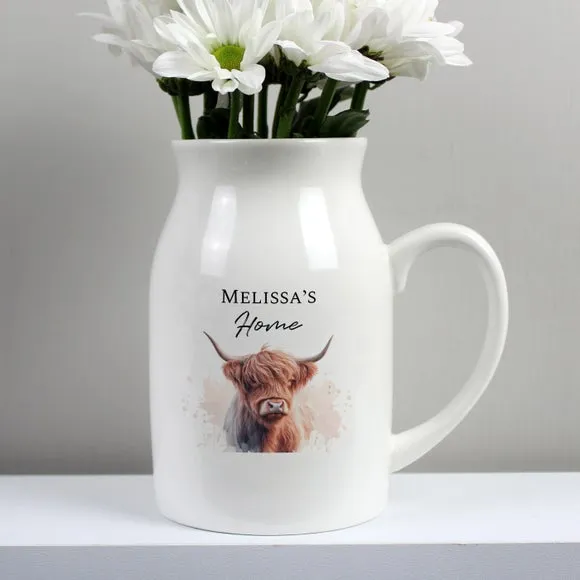 Personalised Highland Cow Flower Jug Vase 4