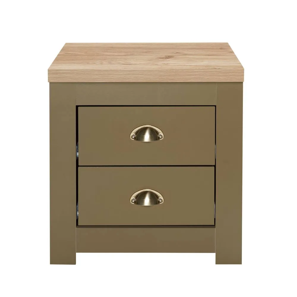 Birlea Bedside Cabinet Olive Green Oak Highgate 2 Drawer Bedside 2
