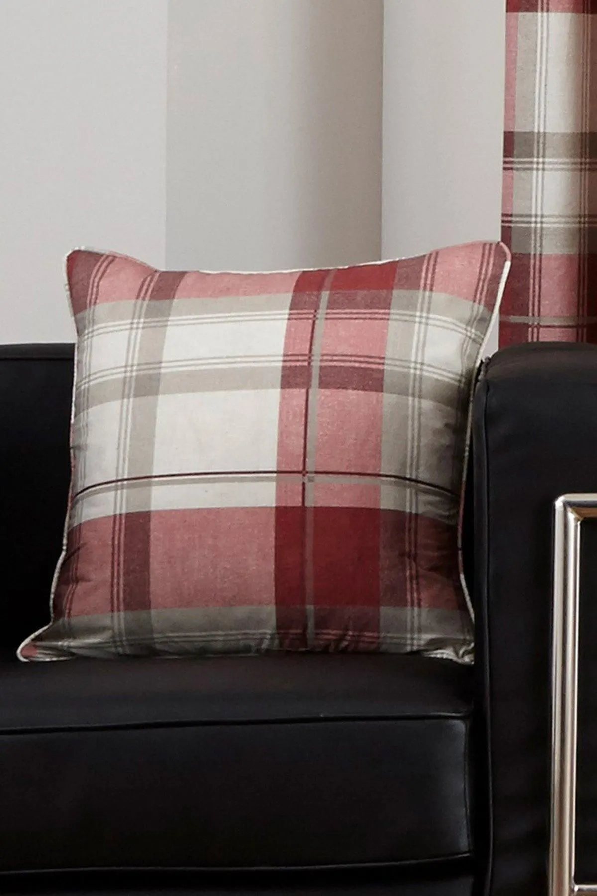 Fusion 'Balmoral Tartan' Warm Woven Check 100% Cotton Filled Cushion in Scarlet 1