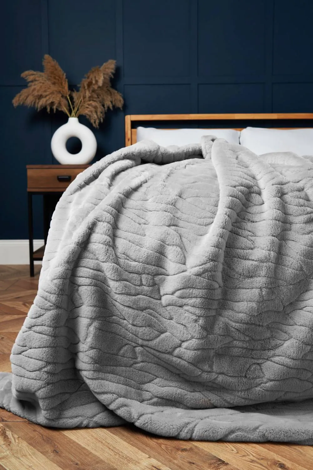 BHS Bergen Embossed Faux Fur Grey Throw