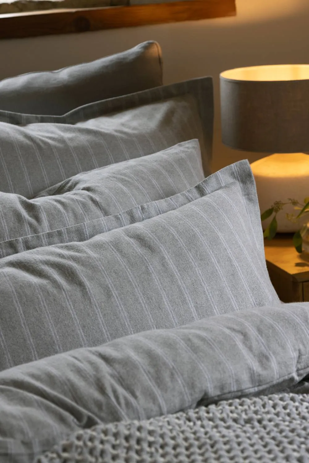CHRISTY Flannel Stripe 100% Super Soft Brushed Cotton Duvet Sets in Grey 3