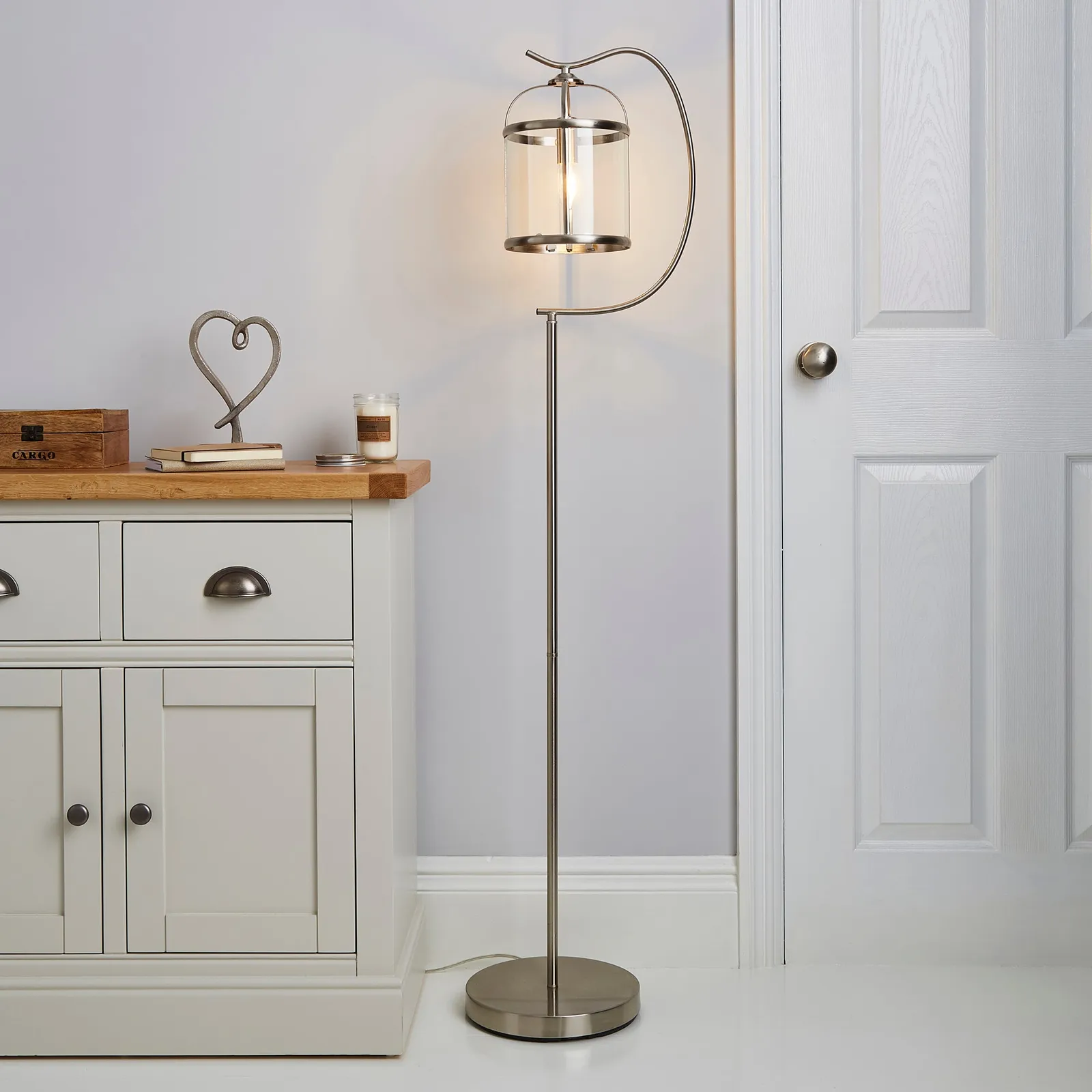 Hurricane Satin Nickel Floor Lamp Silver and Brown