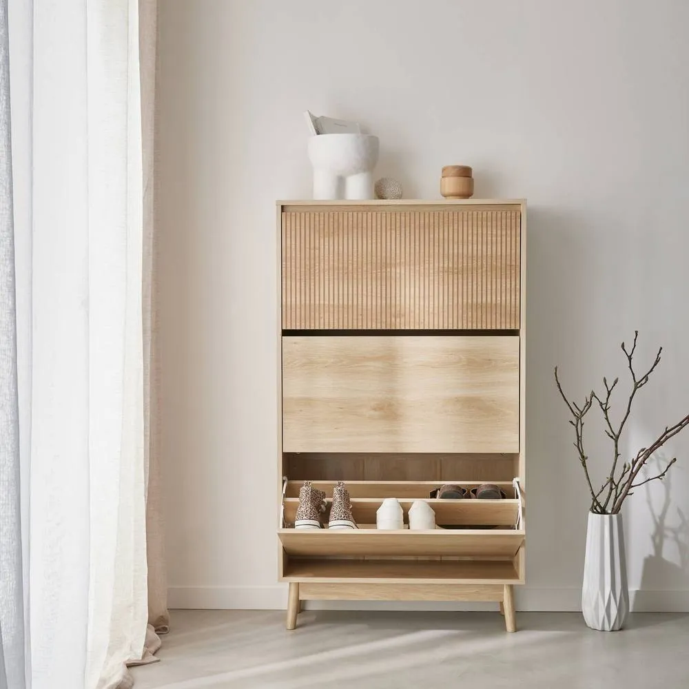 sweeek Wood 3-door shoe cabinet in Beige 5