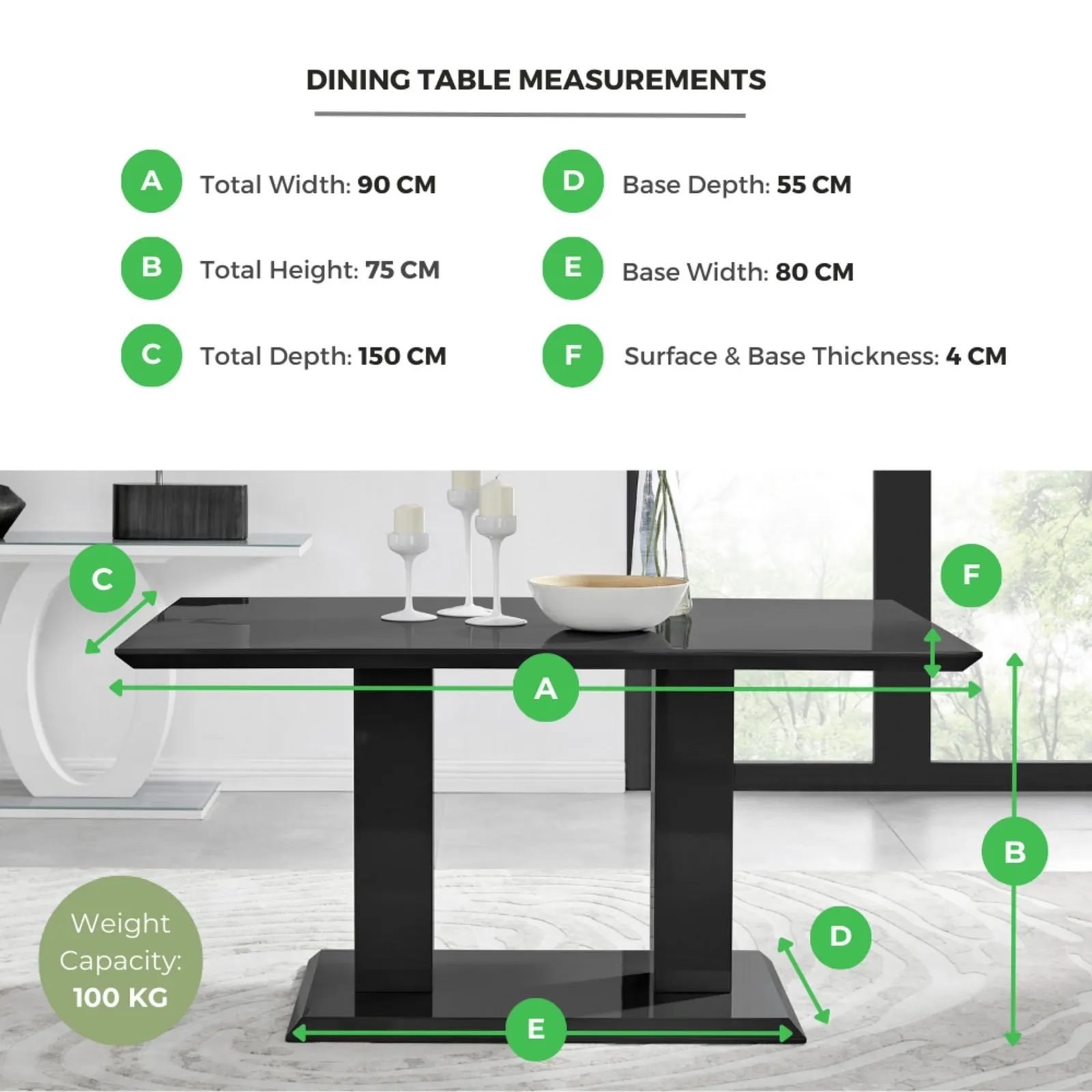 FurnitureboxUK Imperia 150cm 6-Seater Modern High Gloss Pillared Dining Table in White 6