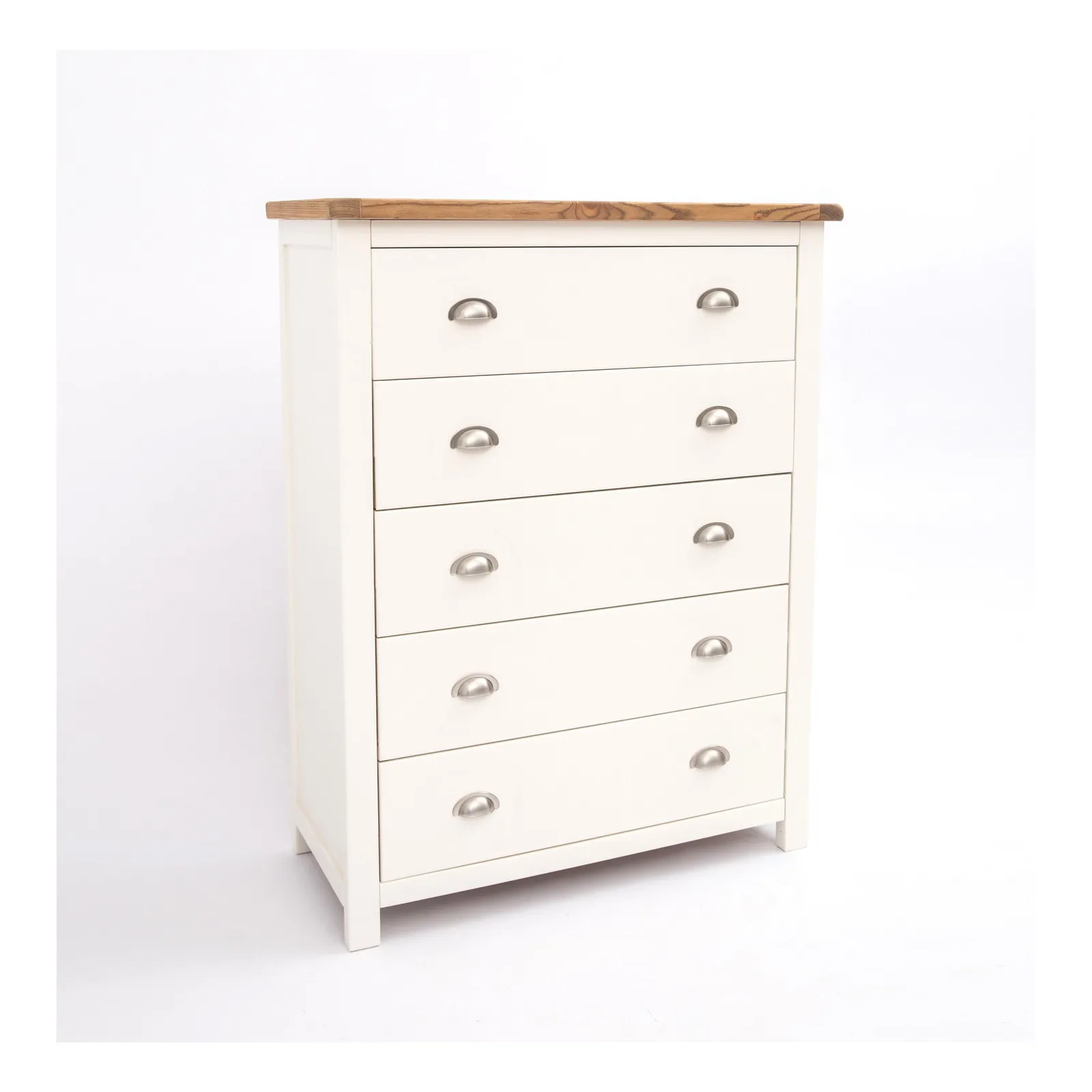 Cabinet Bits Lovere 5 Drawer Chest of Drawers Chrome Cup Handle in Off-White 3